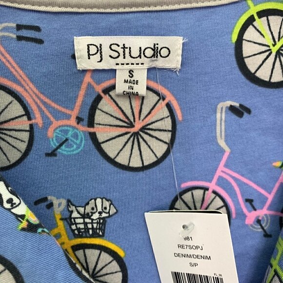 PJ Studio Pajama Top Size Small NWT Dogs & Bicycles Blue Sleep Top - Picture 2 of 9